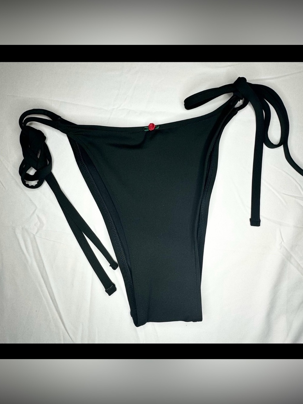 PINK Victoria's Secret Black Bikini Top with Red Rose Accent